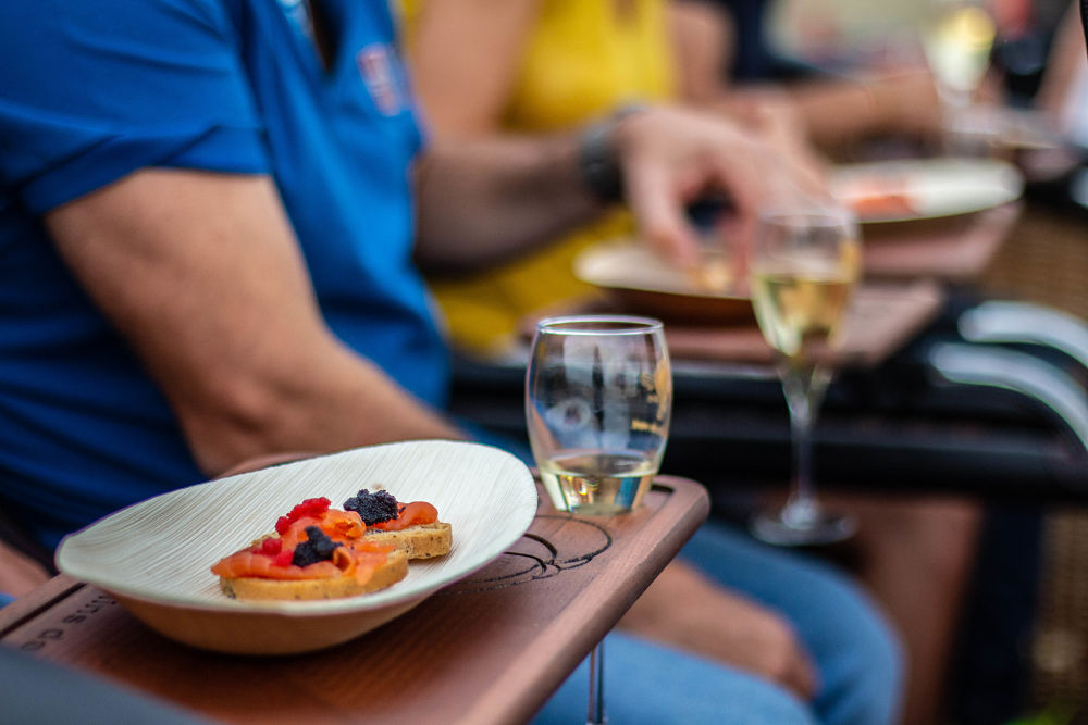 Mediterranean tapas tasting menu served during balloon flight